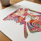 Close-up of ear cross-section watercolor print showing paper texture and grain