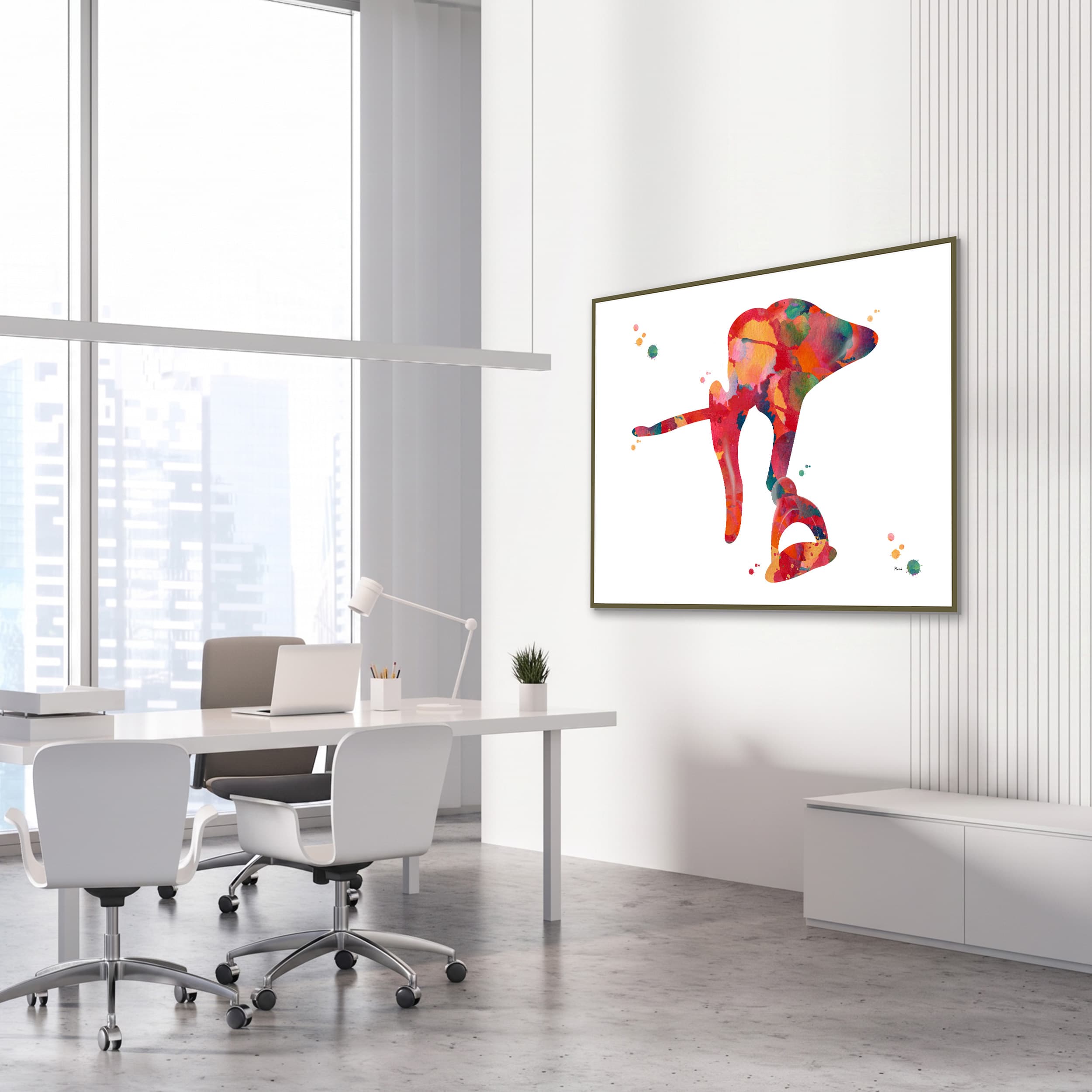 Framed ear ossicles watercolor print in an ENT clinic