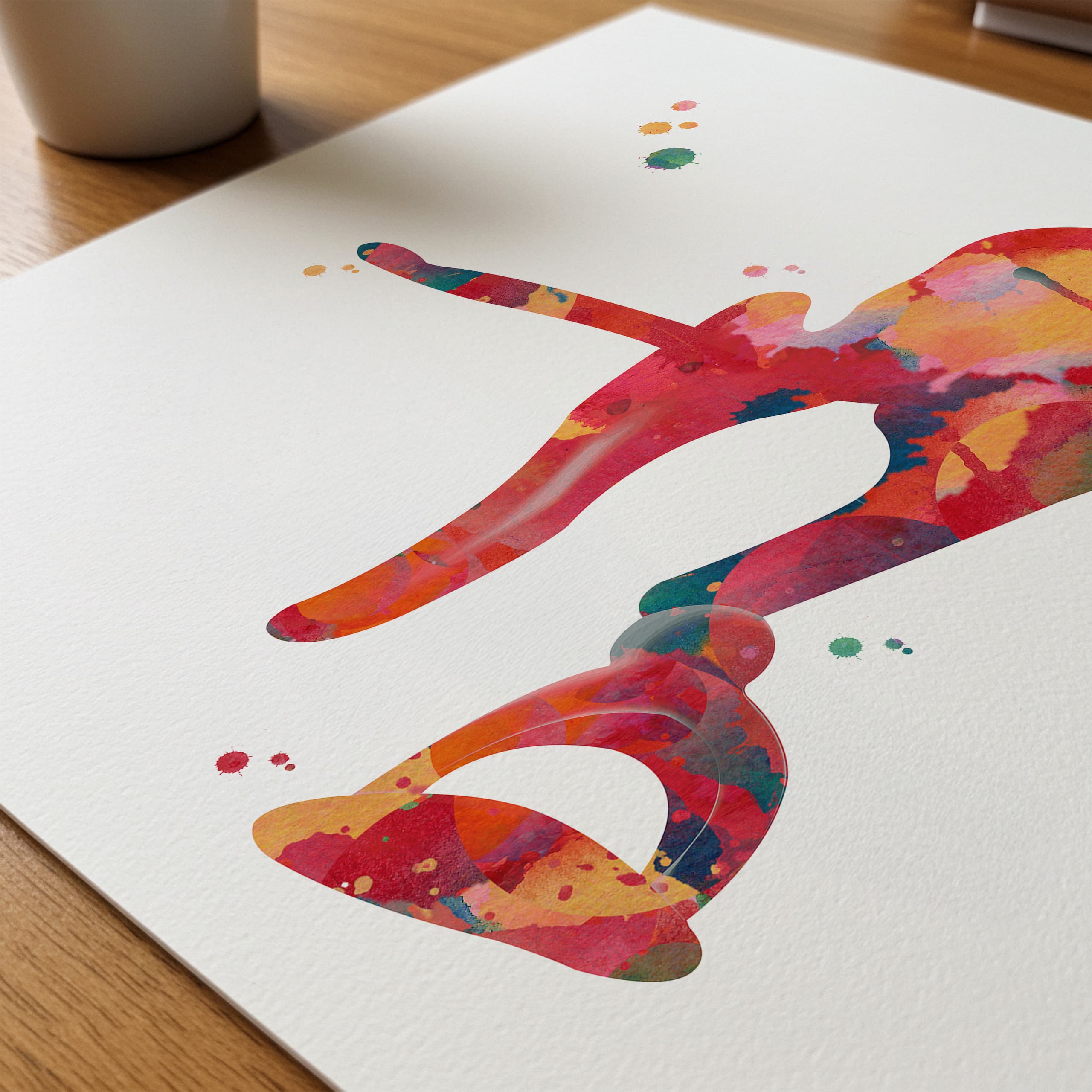 Close-up of ear ossicles watercolor print showing paper texture and grain