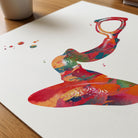 Close-up of eardrum anatomy watercolor print showing paper texture and grain