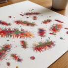 Close-up of escherichia coli (e. coli) watercolor print showing paper texture and grain