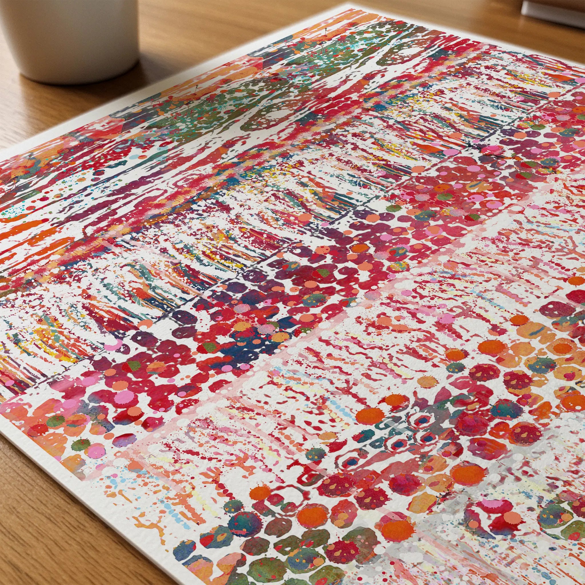 Close-up of eye anatomy & retina layers watercolor print showing paper texture and grain