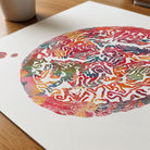 Close-up of fallopian tube anatomy watercolor print showing paper texture and grain