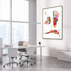 Framed foot bones anatomy watercolor print in an orthopedic clinic