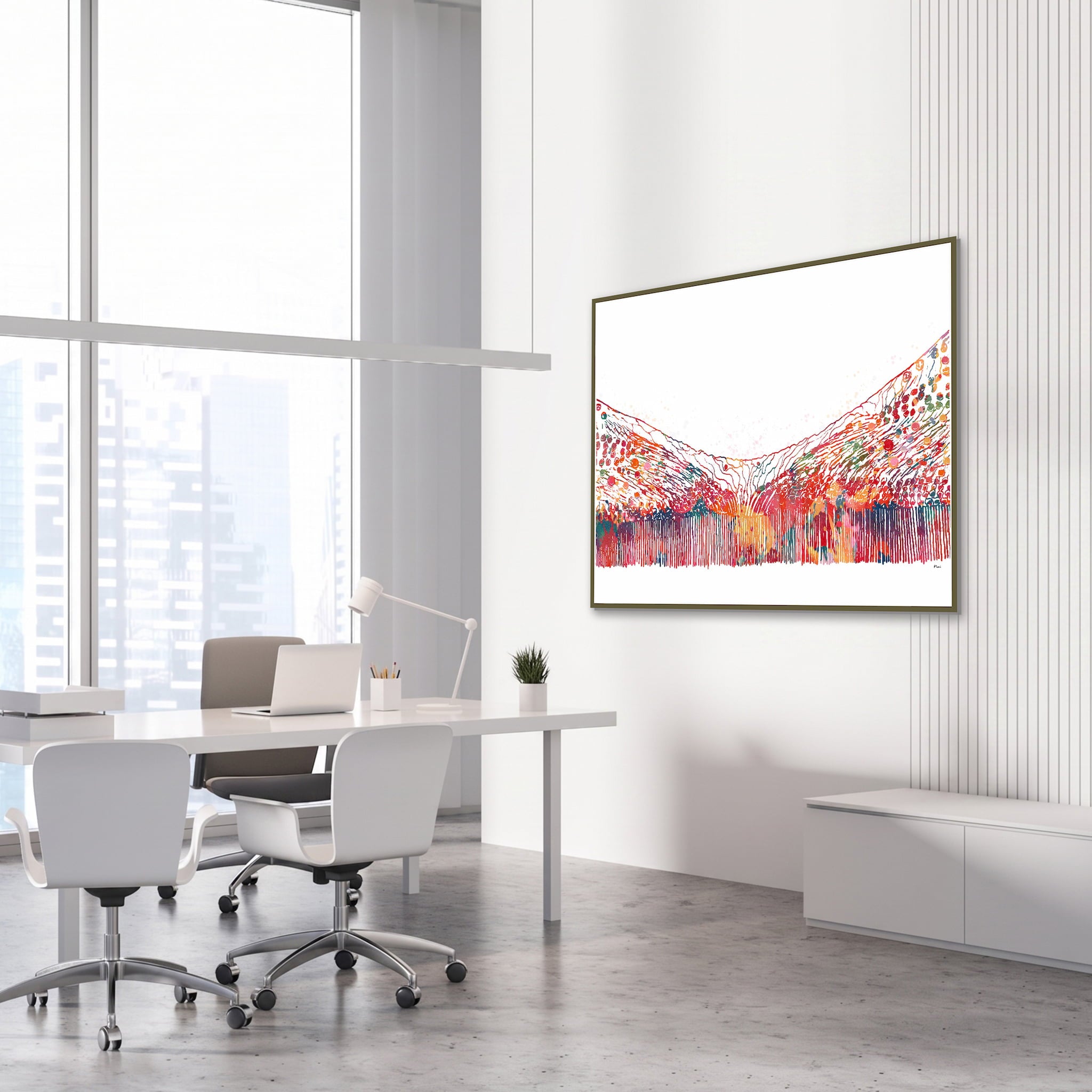 Framed fovea of the eye watercolor print in an ophthalmology clinic