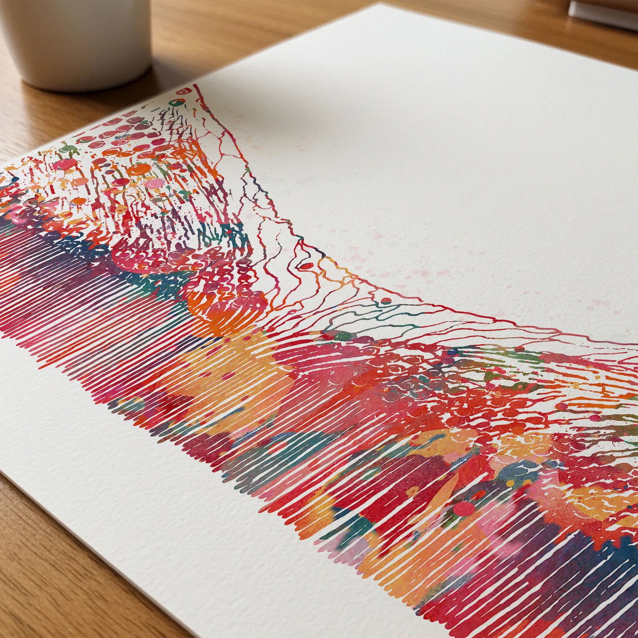 Close-up of fovea of the eye watercolor print showing paper texture and grain