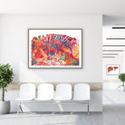Framed gastric mucosa watercolor print in a clinic waiting room
