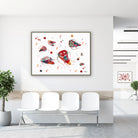 Framed giardia lamblia parasite watercolor print in a clinic waiting room