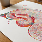 Close-up of golgi hippocampus neuron watercolor print showing paper texture and grain