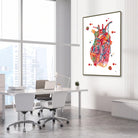 Framed coronary artery bypass CABG watercolor print in a cardiology clinic