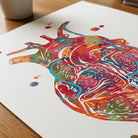 Close-up of coronary artery bypass CABG watercolor print showing paper texture and grain