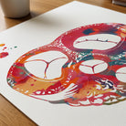 Close-up of heart valves watercolor print showing paper texture and grain