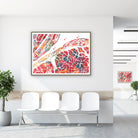 Framed heart ventricle and endocardium watercolor print in a clinic waiting room