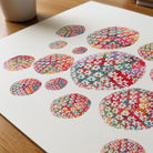 Close-up of herpes simplex virus structure watercolor print showing paper texture and grain