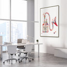 Framed history of anesthesia watercolor print in a medical office