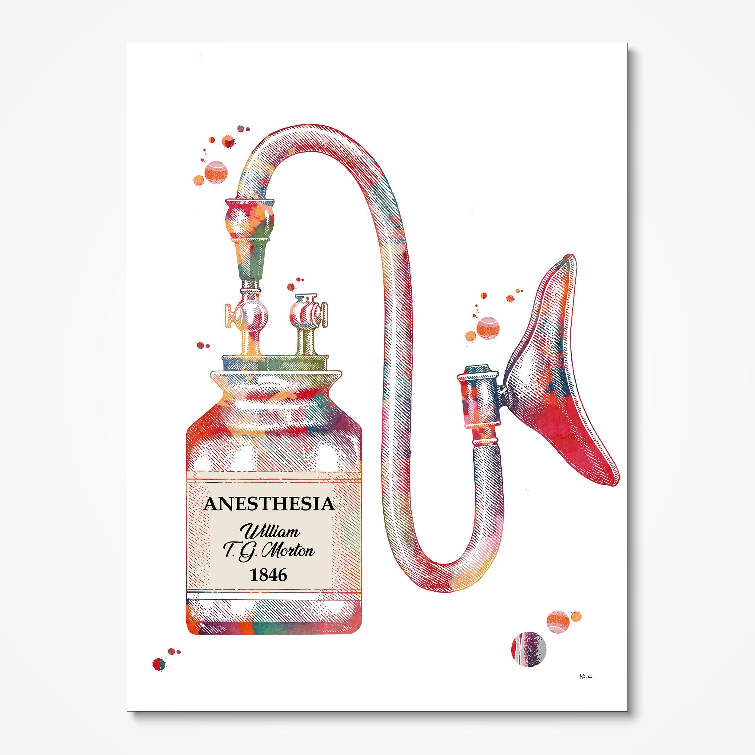 History of Anesthesia watercolor art print for anesthesiology office wall decor