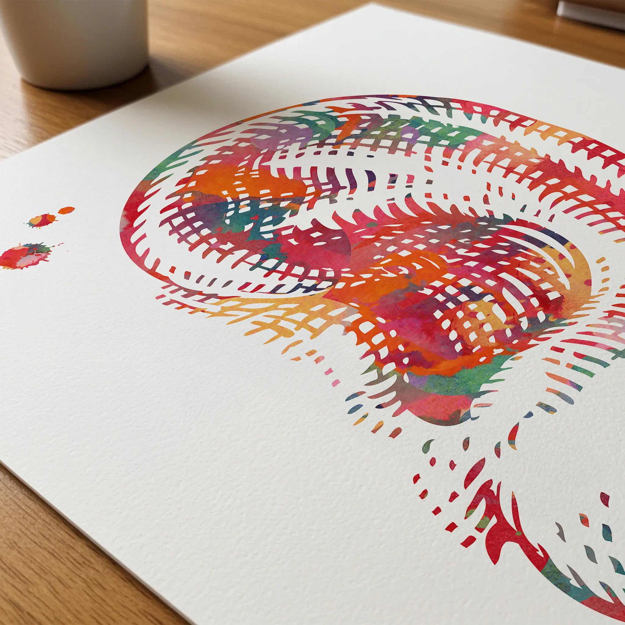 Close-up of human ear anatomy watercolor print showing paper texture and grain