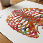 Close-up of human rib cage anatomy watercolor print showing paper texture and grain