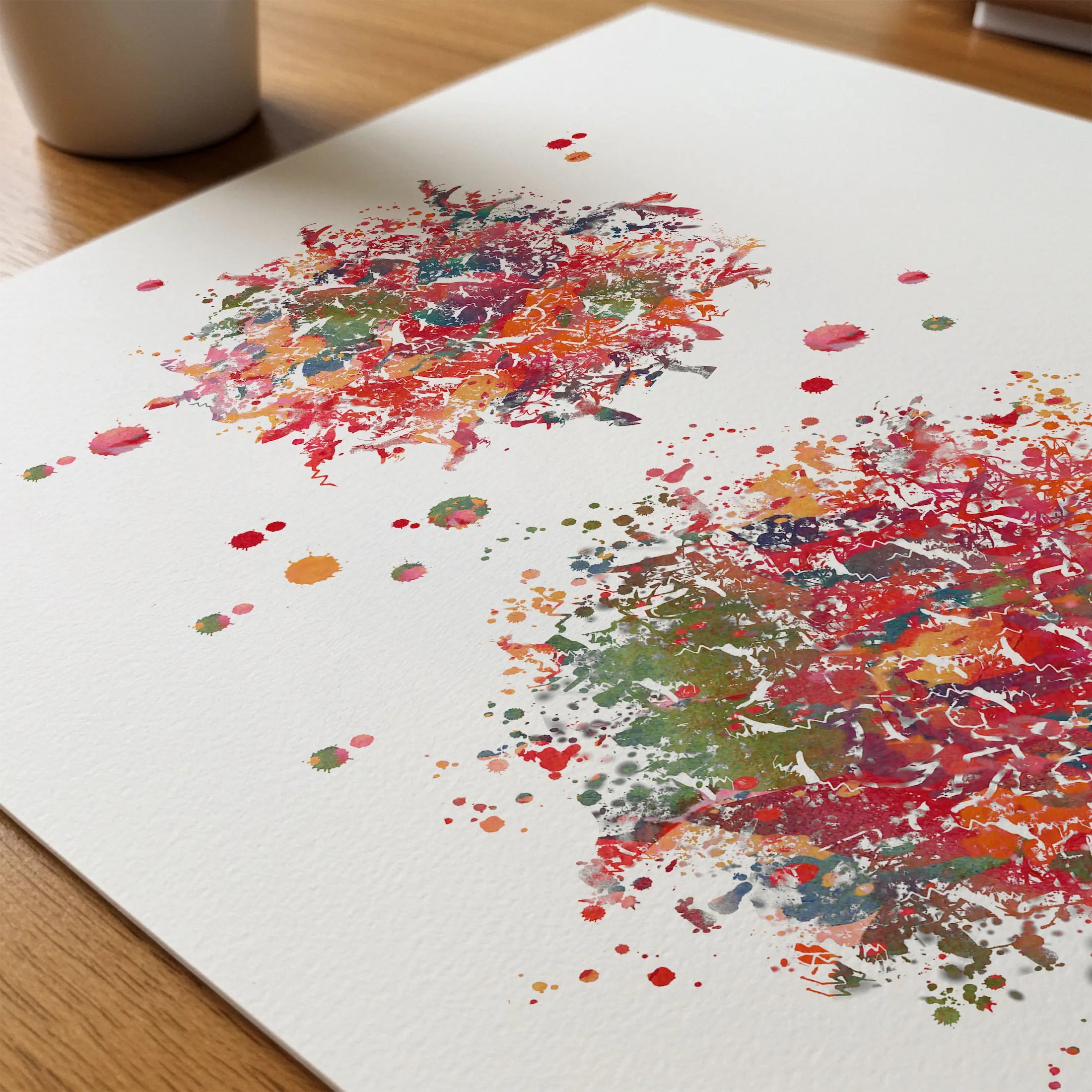 Close-up of immune system t-lymphocytes watercolor print showing paper texture and grain