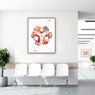 Framed insulin molecular structure watercolor print in a clinic waiting room