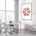 Framed insulin molecular structure watercolor print in a science laboratory office