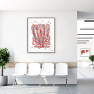 Framed intestinal villi watercolor print in a clinic waiting room