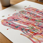 Close-up of intestinal villi watercolor print showing paper texture and grain
