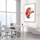 Framed kidney section anatomy watercolor print in a nephrology clinic