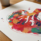 Close-up of kidney section anatomy watercolor print showing paper texture and grain