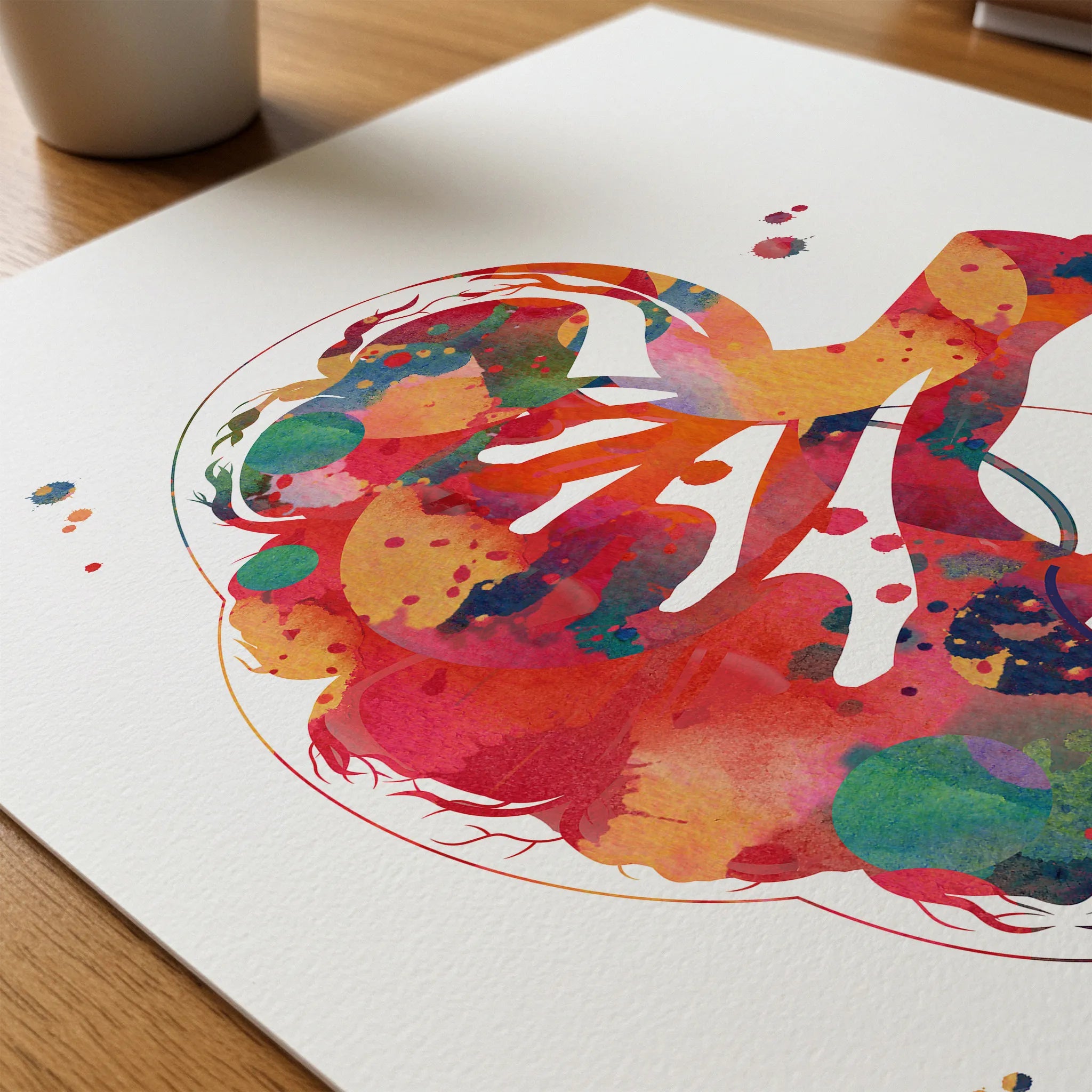 Close-up of kidney section anatomy watercolor print showing paper texture and grain