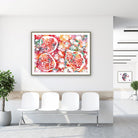 Framed kidney tissue histology watercolor print in a clinic waiting room