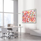 Framed kidney tissue histology watercolor print in a nephrology clinic