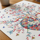 Close-up of kidney tree of life watercolor print showing paper texture and grain