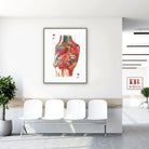 Framed knee ligaments watercolor print in a clinic waiting room
