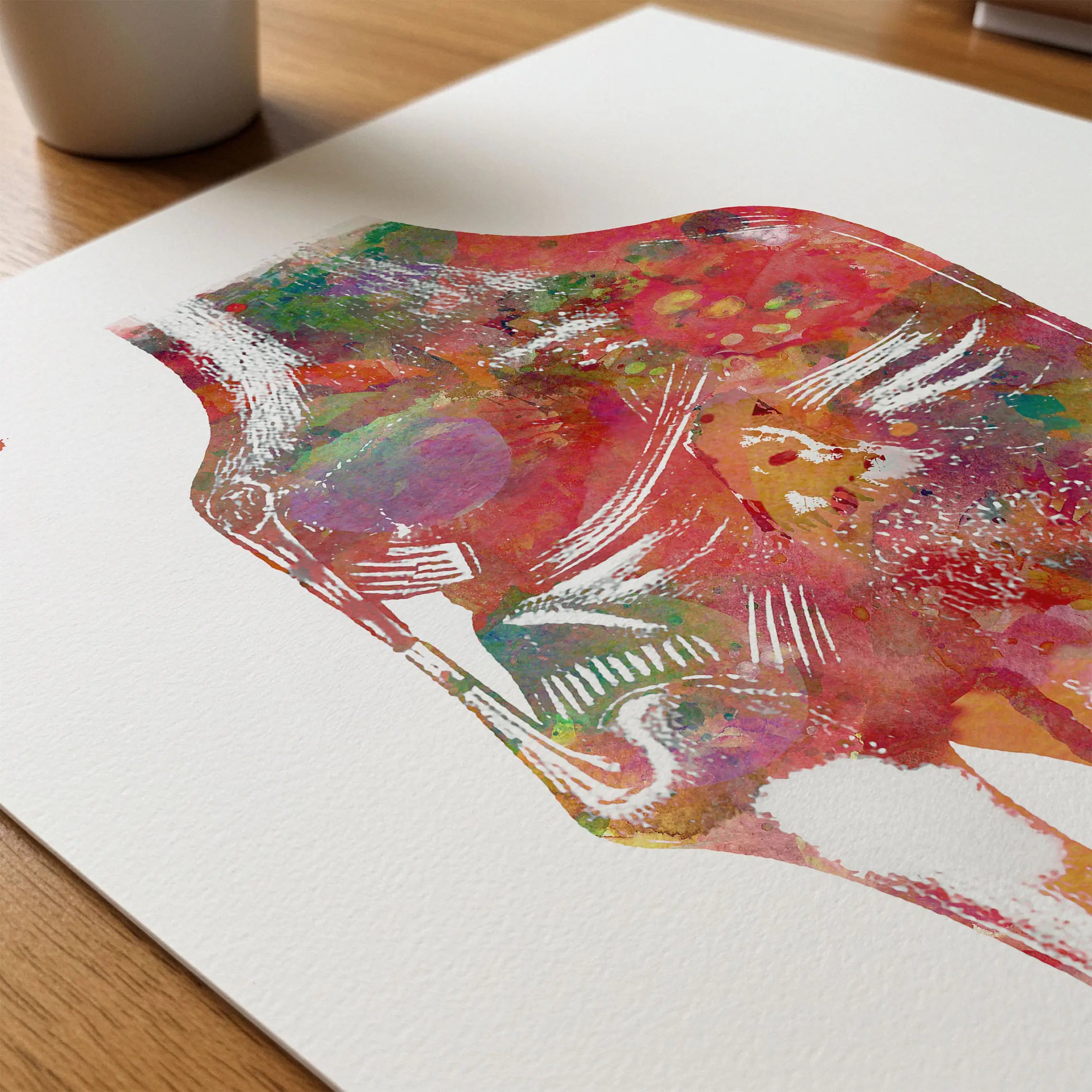 Close-up of knee ligaments watercolor print showing paper texture and grain
