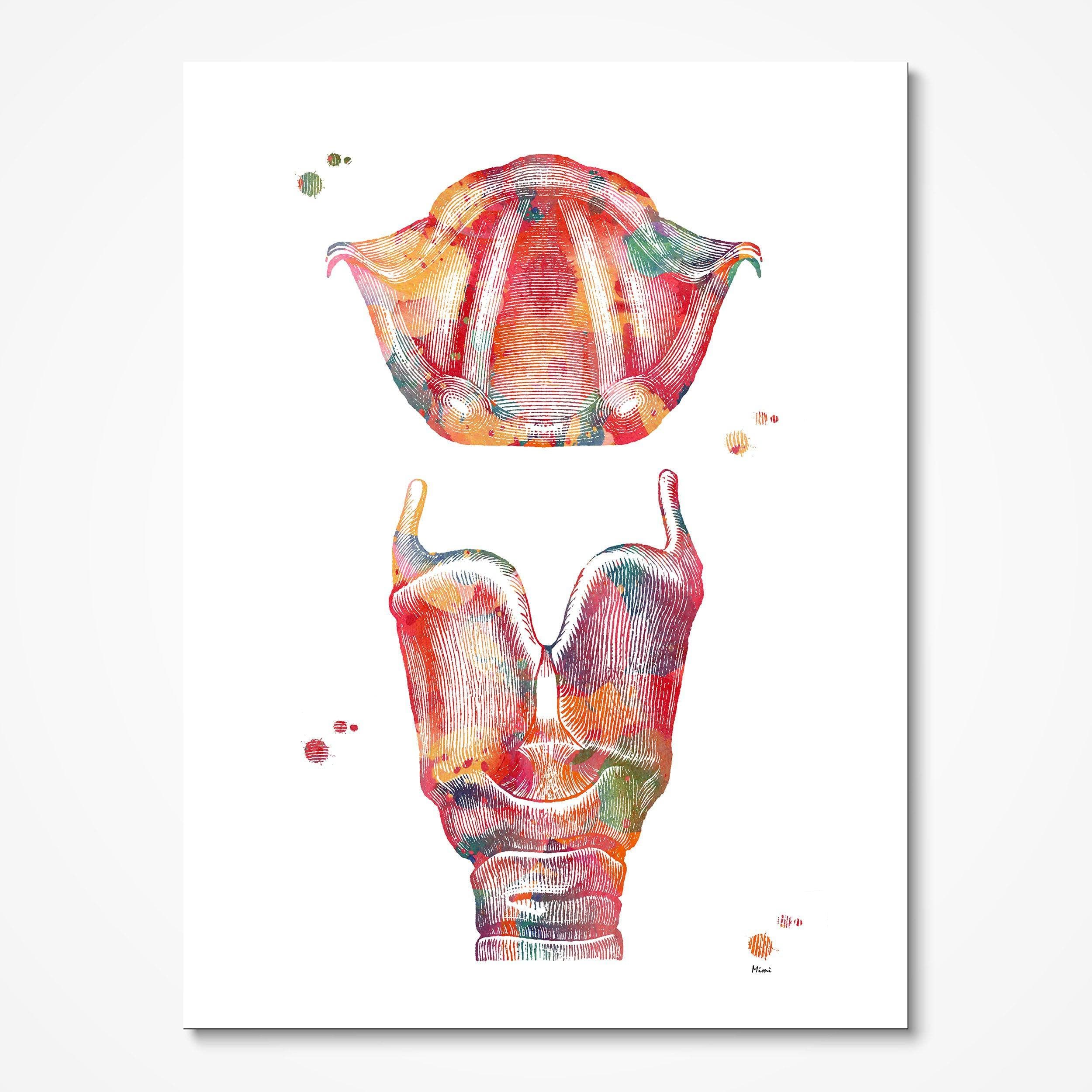 Larynx watercolor art print for ENT clinic wall decor