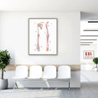 Framed limb bones & ligaments watercolor print in a clinic waiting room
