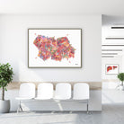 Framed liver lobules watercolor print in a clinic waiting room