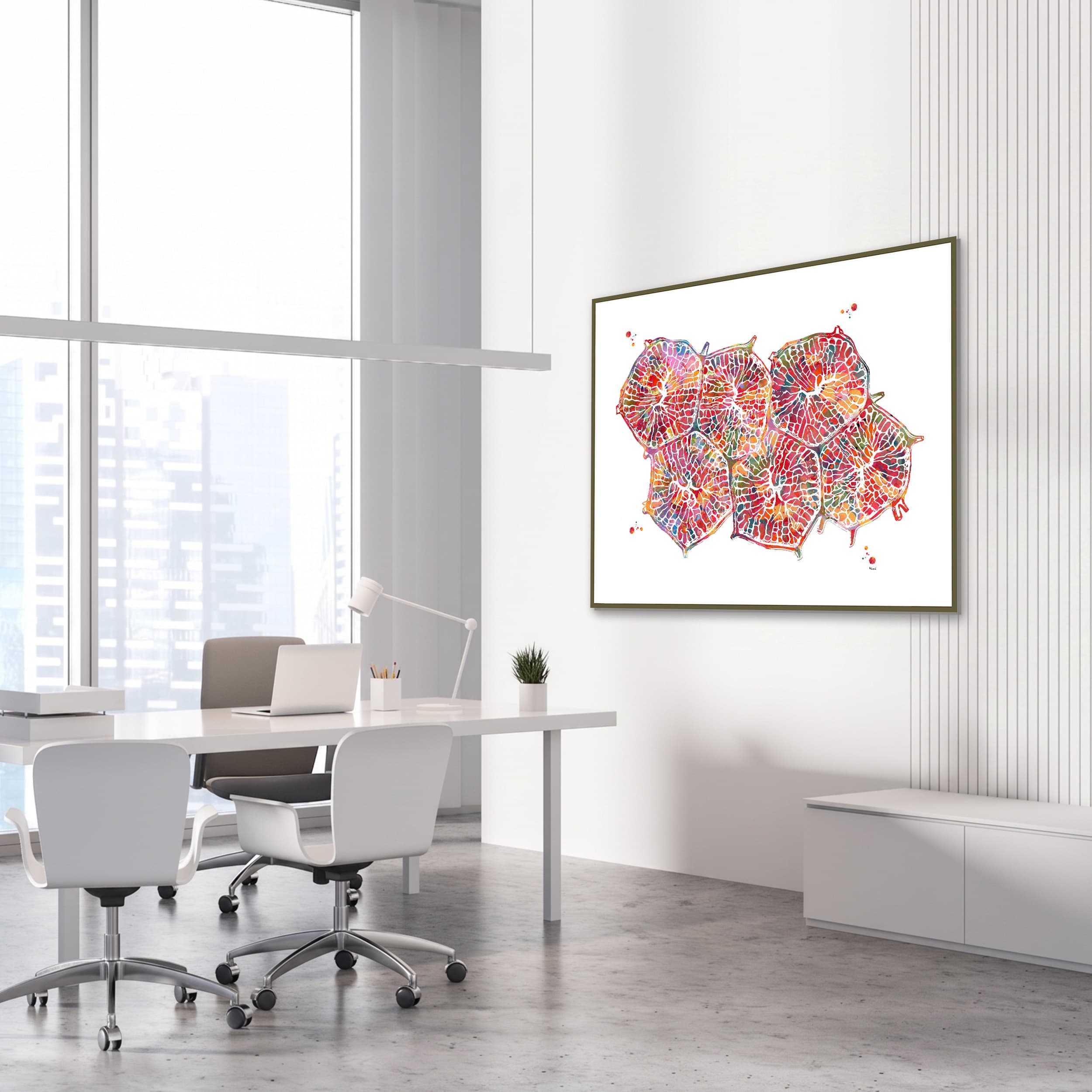 Framed liver lobules watercolor print in a gastroenterology clinic