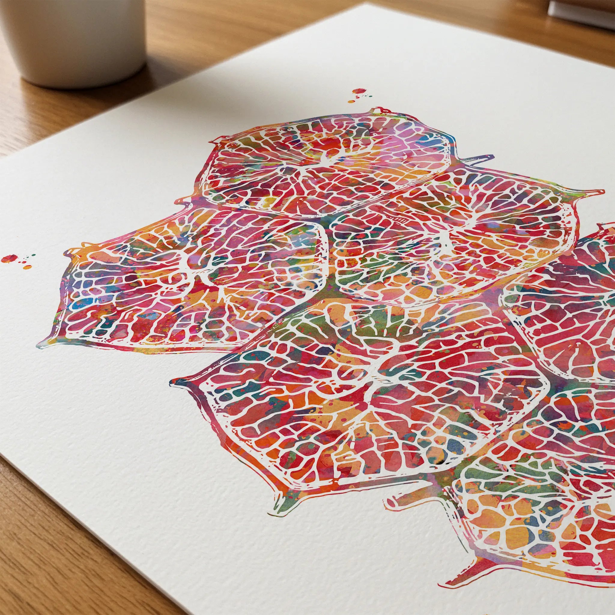 Close-up of liver lobules watercolor print showing paper texture and grain