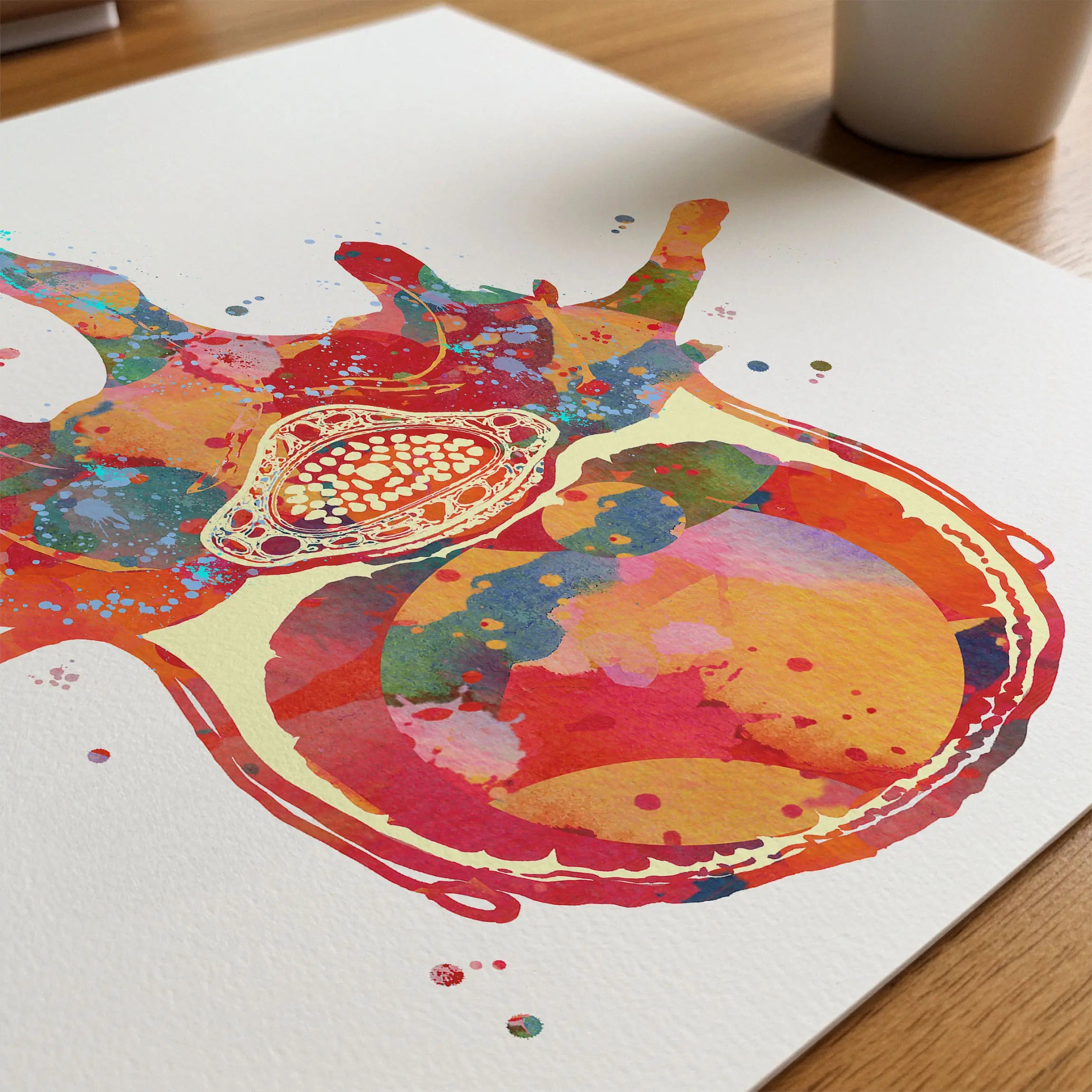 Close-up of lumbar vertebra anatomy watercolor print showing paper texture and grain