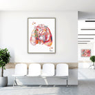 Framed lungs and heart anatomy watercolor print in a clinic waiting room