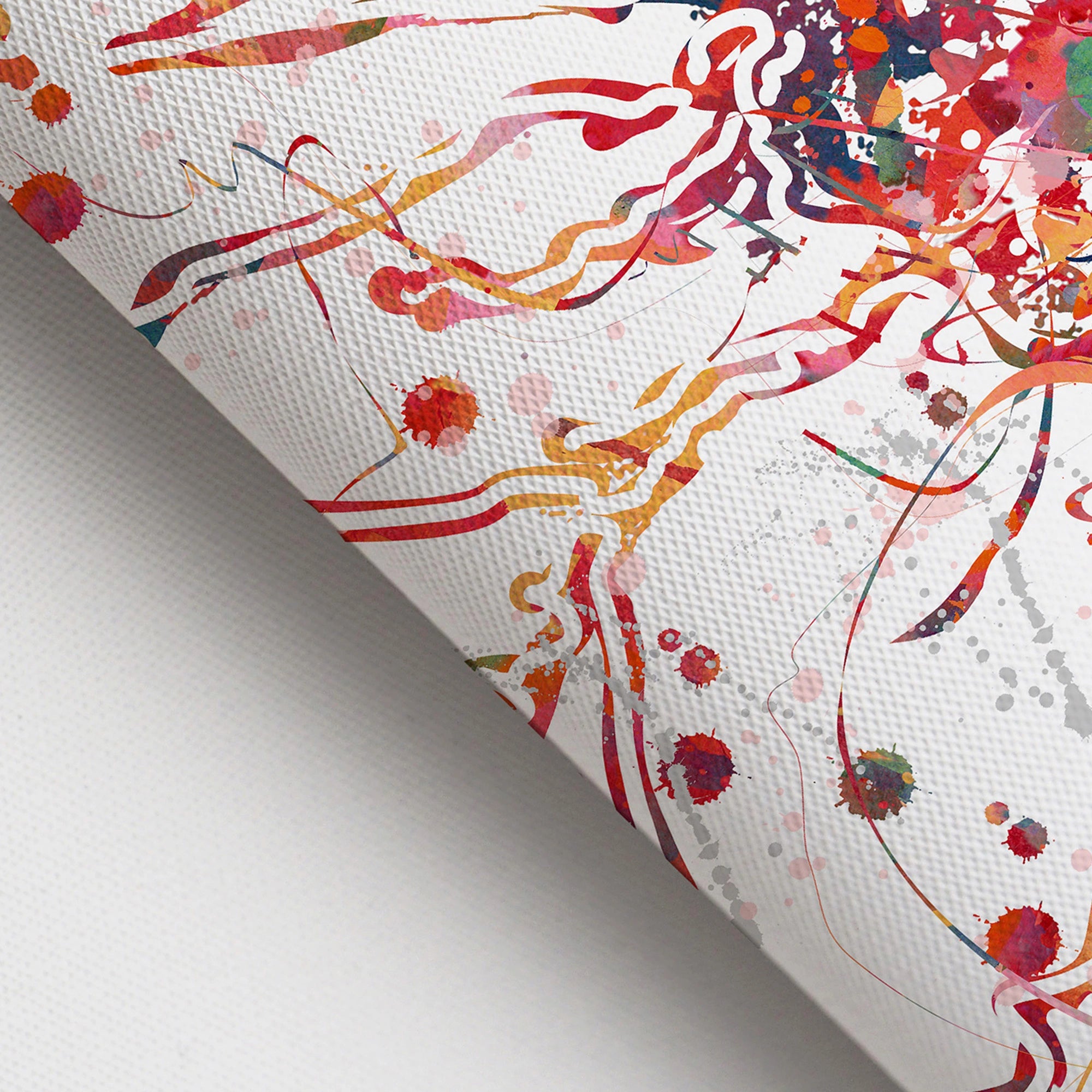 detailed image of an abstract painting of a neuron printed on a rolled canvas