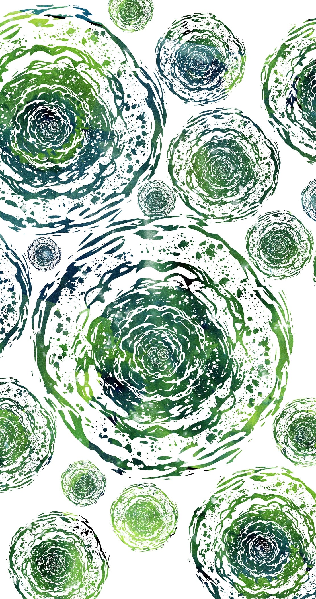 Abstract stem cells image in green and blue on a white background