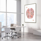 Framed minimalist abstract brain watercolor print in a medical clinic
