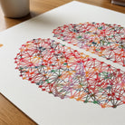 Close-up of minimalist abstract brain watercolor print showing paper texture and grain