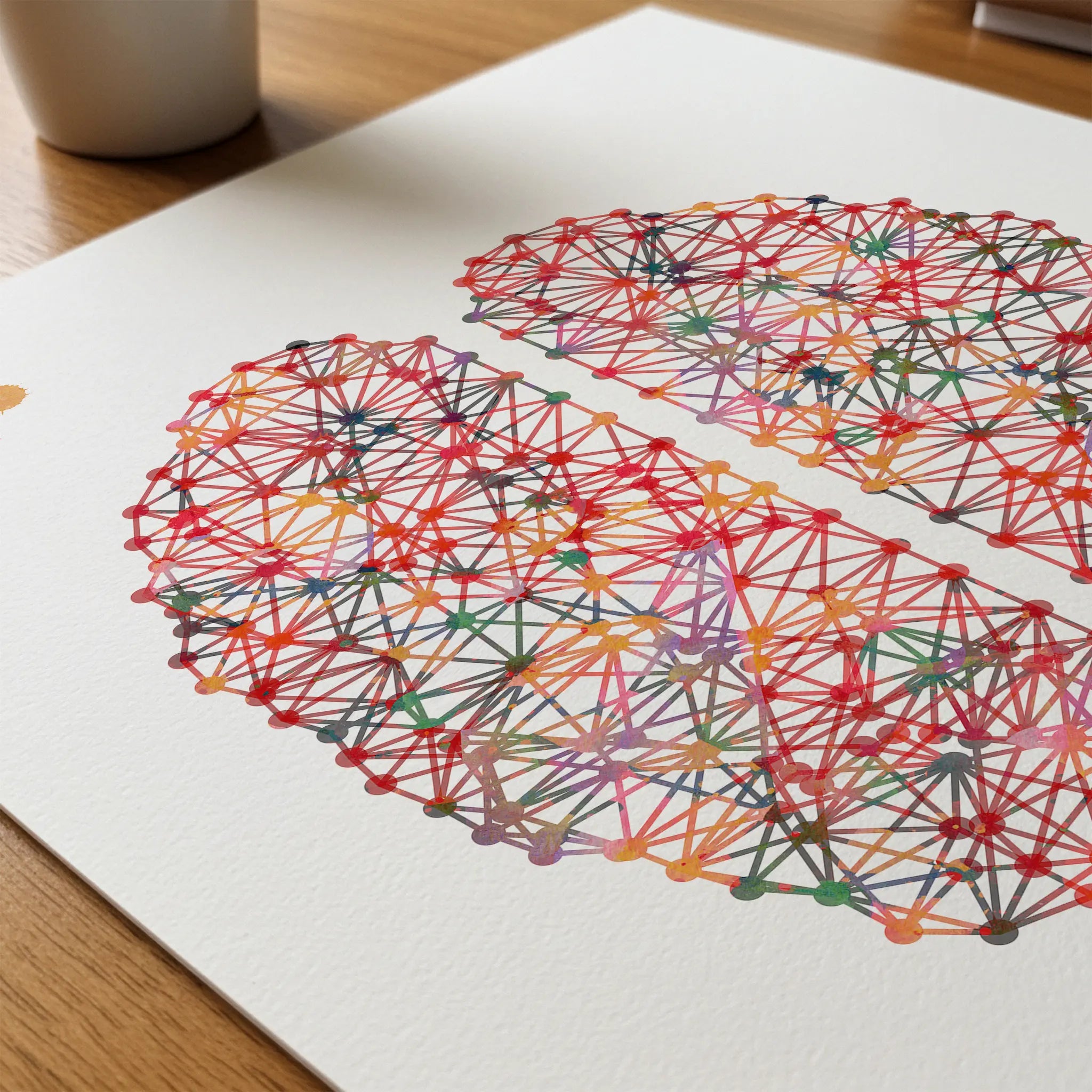Close-up of minimalist abstract brain watercolor print showing paper texture and grain