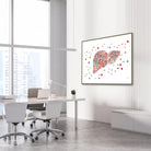 Framed minimalist liver watercolor print in a gastroenterology clinic