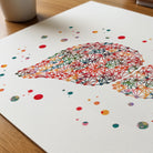 Close-up of minimalist liver watercolor print showing paper texture and grain