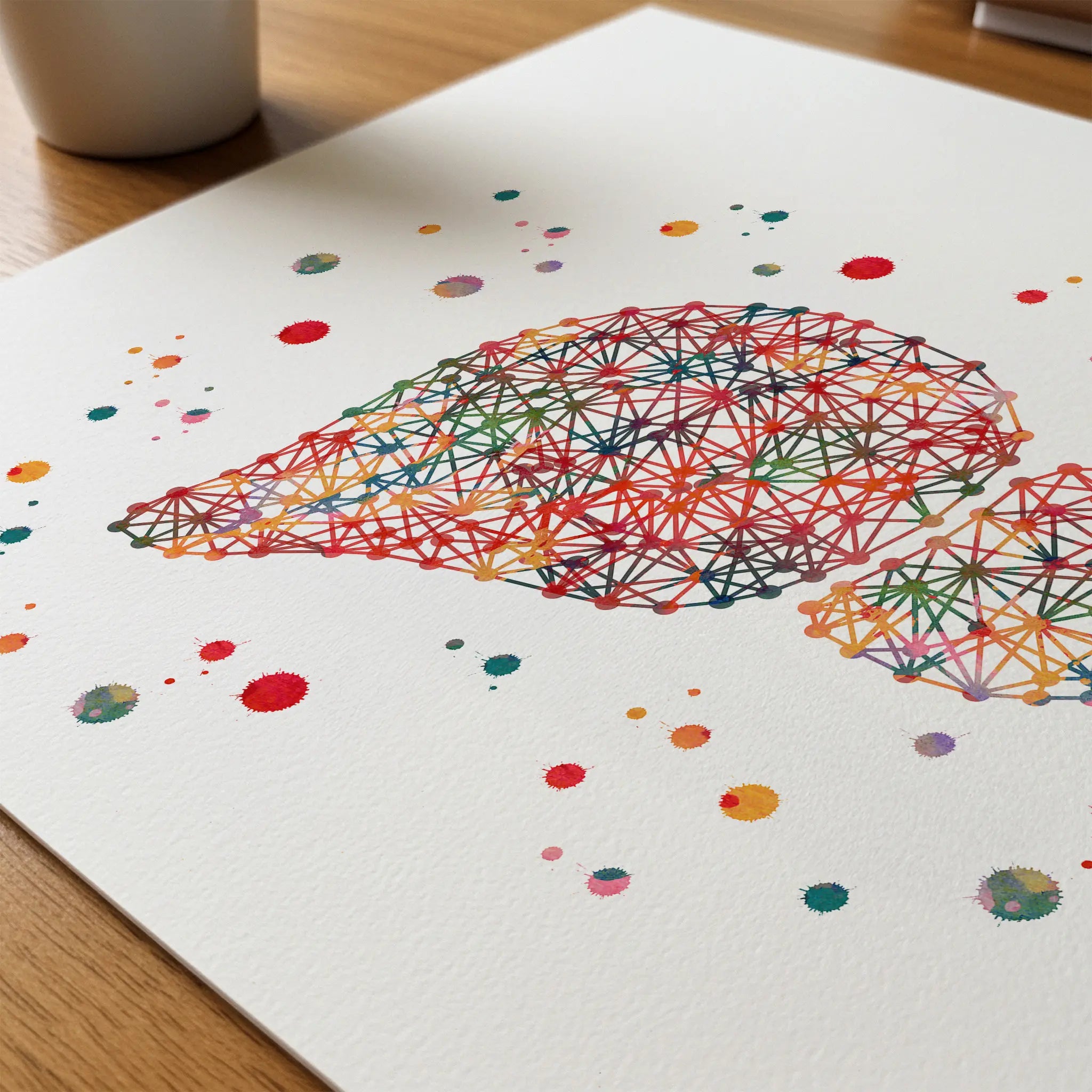 Close-up of minimalist liver watercolor print showing paper texture and grain